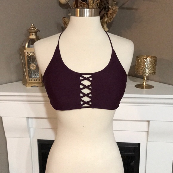Express Other - Express Swim Burgundy Lace Up Back Bikini Top